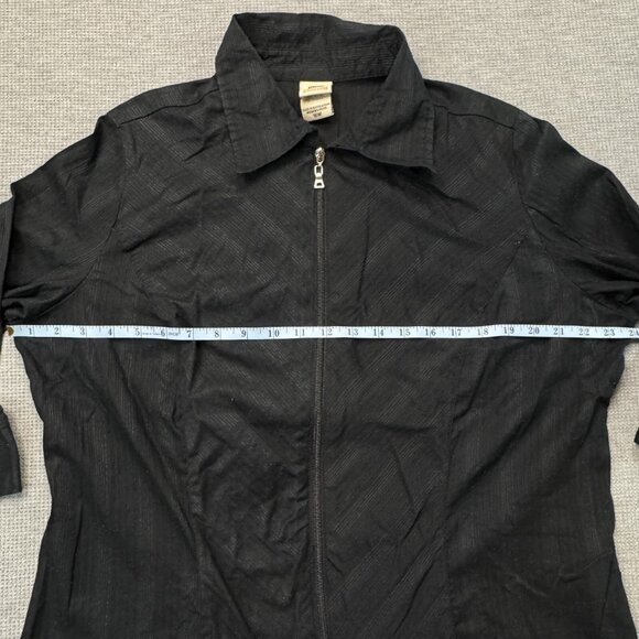 Faded Glory Womens Black Textured Zip Shirt Jacket 3/4 Sleeve Stretch Size 16W - Picture 10 of 15